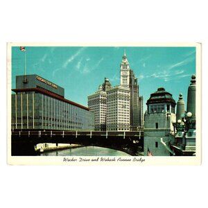 Vintage Chicago Postcard Wacker Drive Wabash Avenue Bridge Unused 1960s Roadside